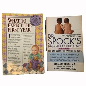 Two classic parenting books for baby/child age “Dr. Spock” & “What to Expect…”